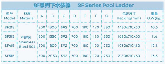 SF215 Escalera de piscina de acero inoxidable