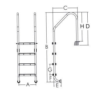 escalera de la piscina del acero inoxidable de 1.0m m