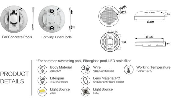 Luz plástica de la piscina del soporte 18W LED de la pared