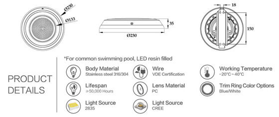 4 la piscina de los alambres 230m m RGB 12W IP68 12v se enciende